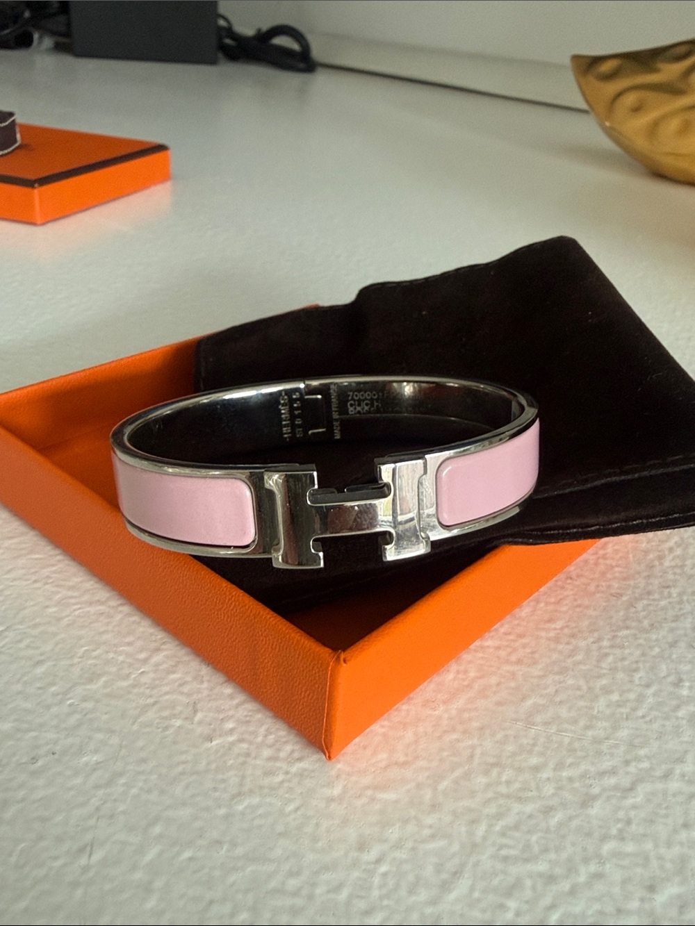 Pink Enamel 'H' Clic Clac Bracelet